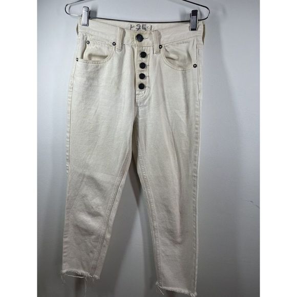 We‎ The Free Raw Hem Button Fly Crop Jeans Size 25 Free People   White / Ivory - Picture 1 of 7